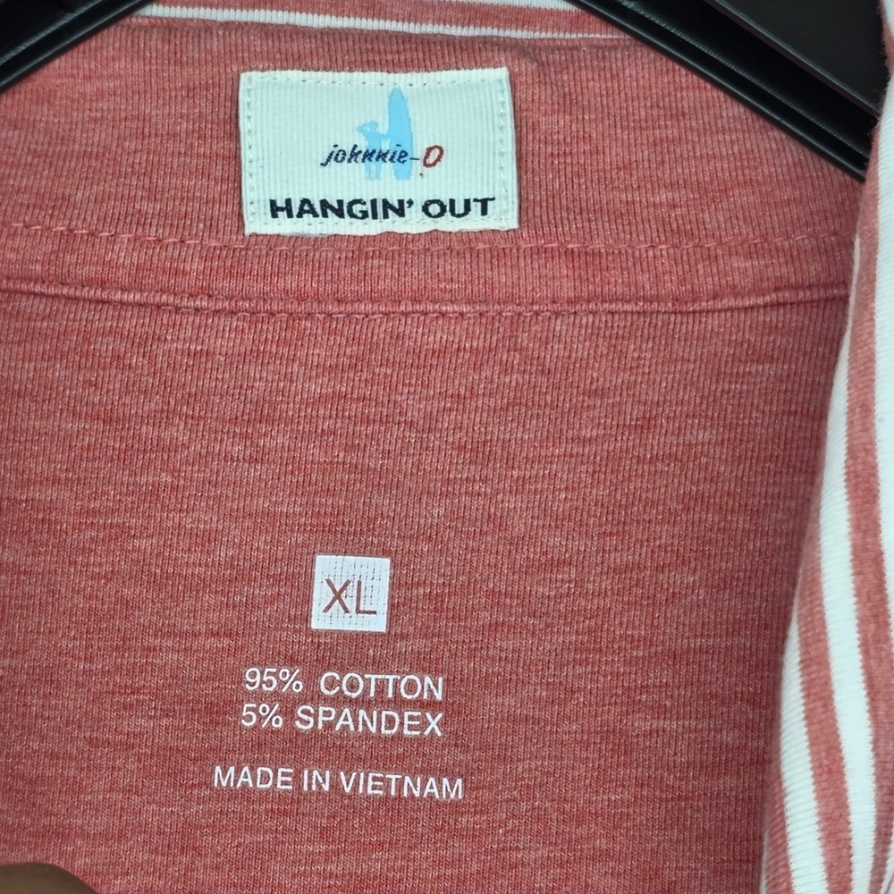 Johnnie-O Hangin Out Mens XL Red White Striped Short Sleeve Pocket Polo Shirt - Picture 3 of 6